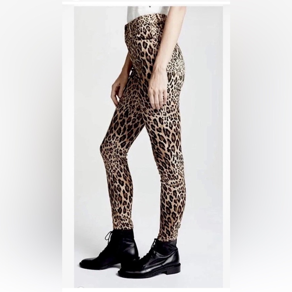 Frame Jeans 28 Ali High Rise Cigarette Skinny Leopard Print Beige Stretch Denim